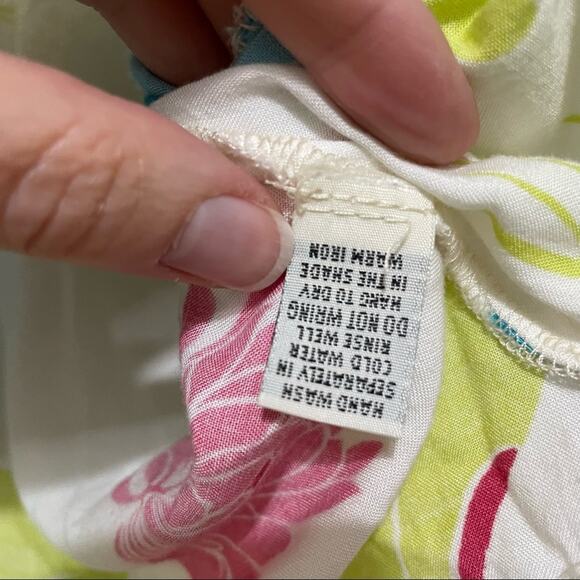 Green Tea White Blue & Green Floral Beaded Knot Front Cropped Y2K Blouse M Rayon - Picture 4 of 8